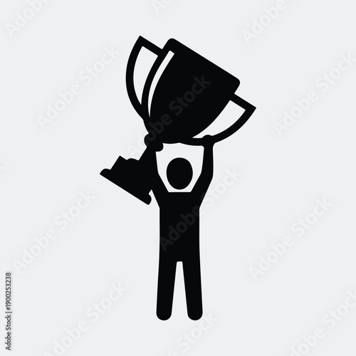 Person silhouette holding up championship trophy vector illustration