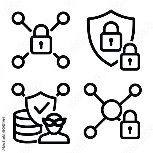 Security network icons depicting data protection privacy and financial safety measures high quality