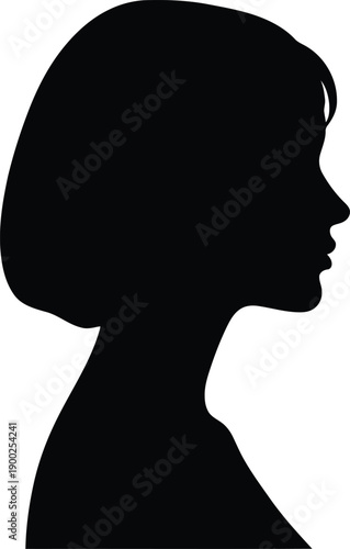 Black silhouette profile of a woman with short hair and visible shoulders and chest area female head