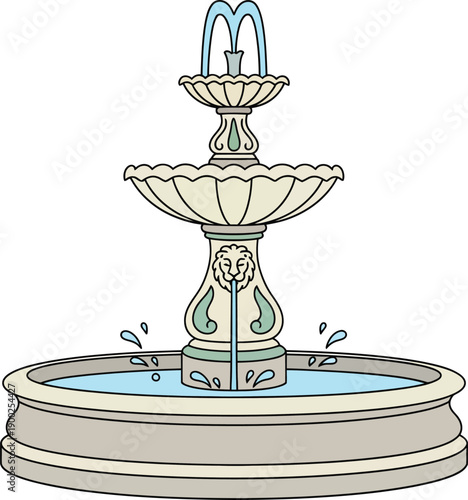 Tiered Stone Fountain with Lion Head Spout and Gentle Water Flow