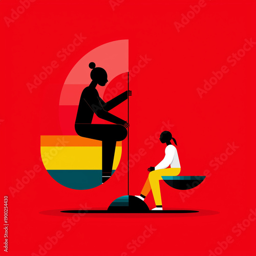Flat design illustration of diverse people on scales symbolizing equality acceptance and social justice concept