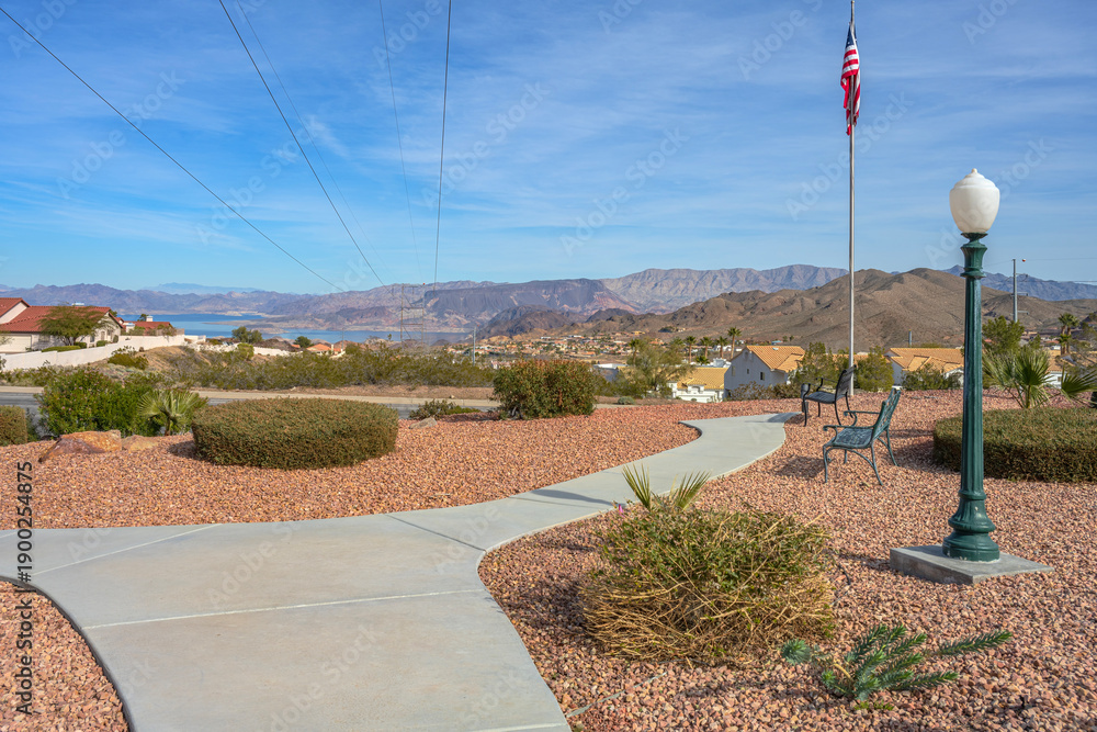 Fototapeta premium Street scene in Boulder city Nevada with valley view.