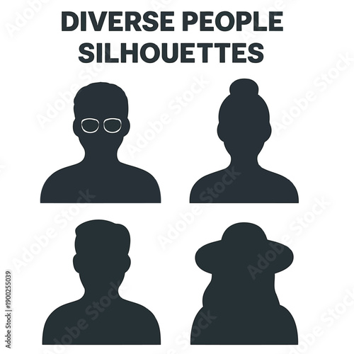 Silhouettes of diverse people representing community inclusion and varied human profiles high quality