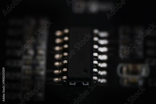 Tableau sur toile microchip macro detail skynet artificial intelligence core black dark surface of