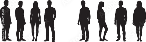 Young male and females silhouette pairs for social interaction concepts, college group, two groups