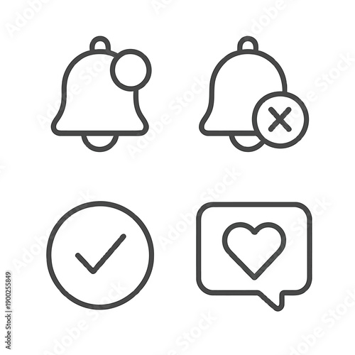 Simple notification icons depicting alerts silence confirmation and a heart symbol high quality