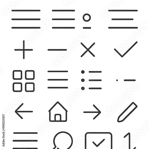 Collection of minimalist line icons depicting various symbols and simple geometric shapes