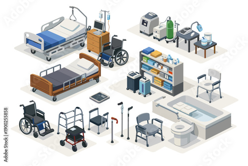 Collection of medical equipment and assistive devices for home healthcare and hospitals