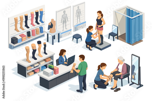 Medical compression stockings fitting and sales in a specialized store setting