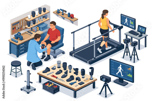 Prosthetic limb fitting and gait analysis in a modern rehabilitation center