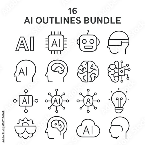 Artificial intelligence concepts a collection of line icons representing technology and the human mind