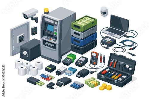 Financial technology and security equipment collection for banking and retail operations