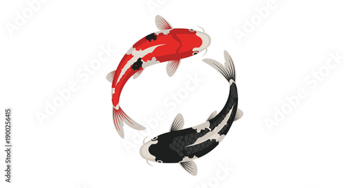 Two vibrant red and black/white koi fish arranged in a traditional Yin-Yang symbol.