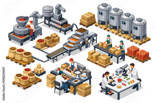 Modern food processing plant with automated machinery and quality control laboratory