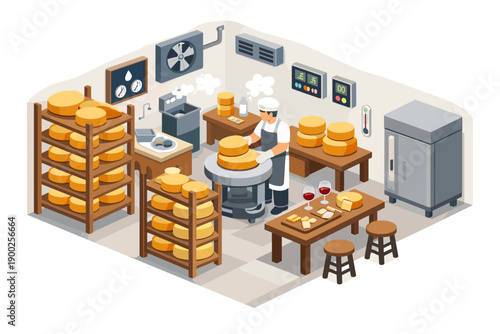 Artisan cheese maker working in a traditional dairy production facility