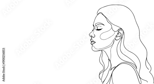 One line art continuous drawing of a woman's profile, elegant continuous line art portrait of a woman, minimal line art illustration