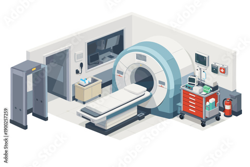 Modern MRI scanner room with advanced medical equipment and diagnostic technology