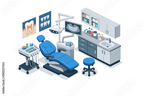 Modern dental clinic interior with advanced equipment and patient chair