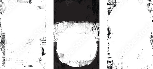 Glitch distorted geometric shape . Noise destroyed logo . Trendy cyber punk poster . Glitched frame .Grunge textured . Distressed effect .Vector shapes with a halftone dots screen print texture.