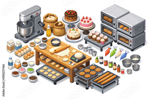 Baking ingredients and equipment laid out for a delicious pastry creation