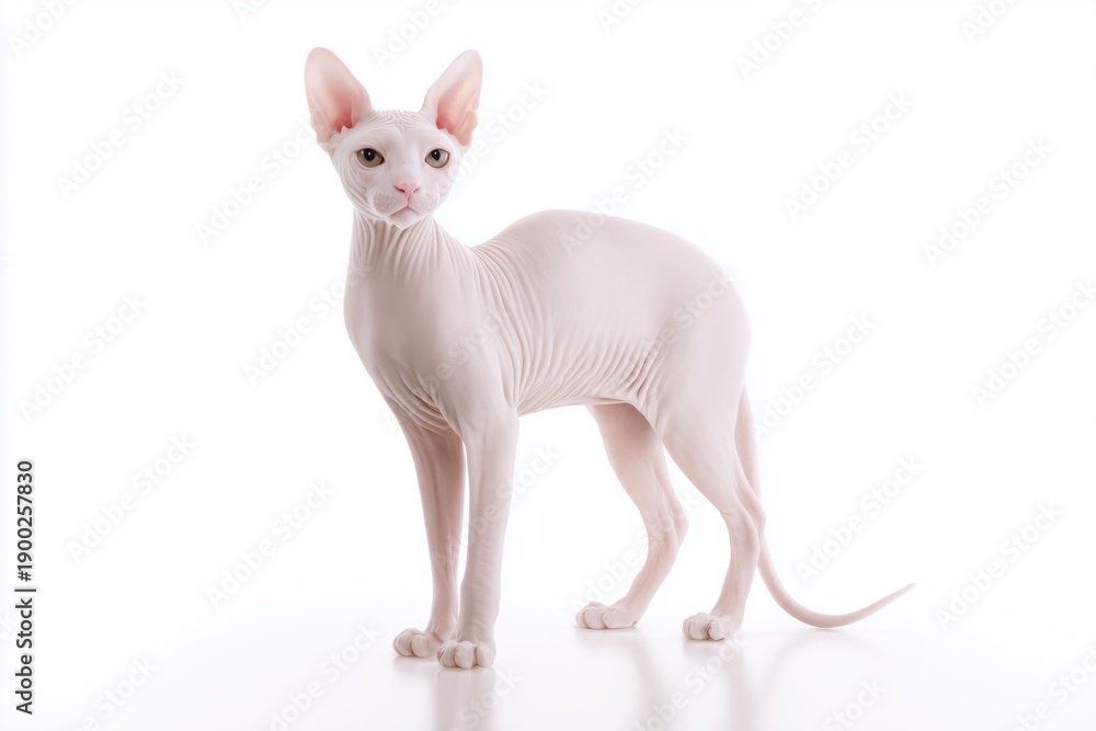 Fototapeta premium Hairless Elfcat standing isolated on white background