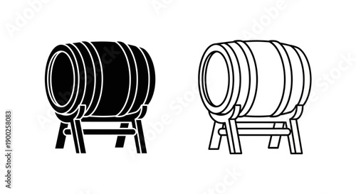 Wooden Wine Barrel on Stand Icon for Beer Distillery Aging and Brewery Industry Vector Graphic