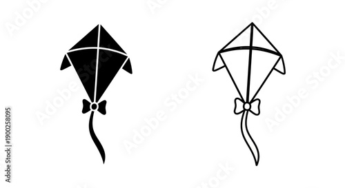 Flying Kite with Ribbon Icon for Childhood Play Summer Outdoor Activities and Fun Wind Vector