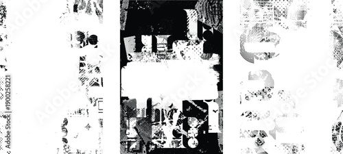 Glitch distorted geometric shape . Noise destroyed logo . Trendy cyber punk poster . Glitched frame .Grunge textured . Distressed effect .Vector shapes with a halftone dots screen print texture.