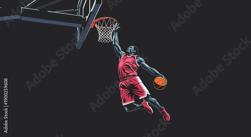Dynamic basketball dunk in modern digital art style