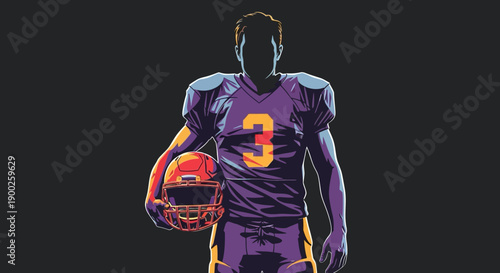 Dynamic american football player silhouette in bold lighting with helmet