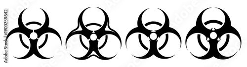 A set of biohazard symbols in a flat, minimalist design