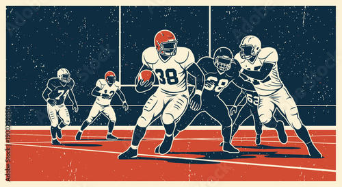 Retro style american football players in action on grunge background