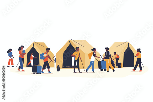 Humanitarian Aid Workers in a Refugee Camp isolated