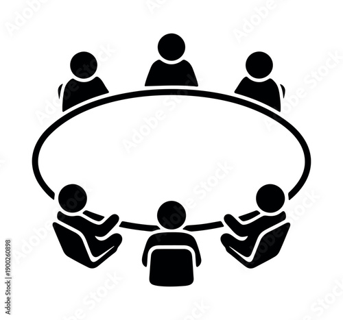 Team business meeting with teamwork and collaboration flat vector illustration on white background icon for apps and websites