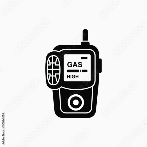 Gas detector device illustration showing high gas levels on its screen, indicating a potential hazard in the surrounding environment from a front viewpoint