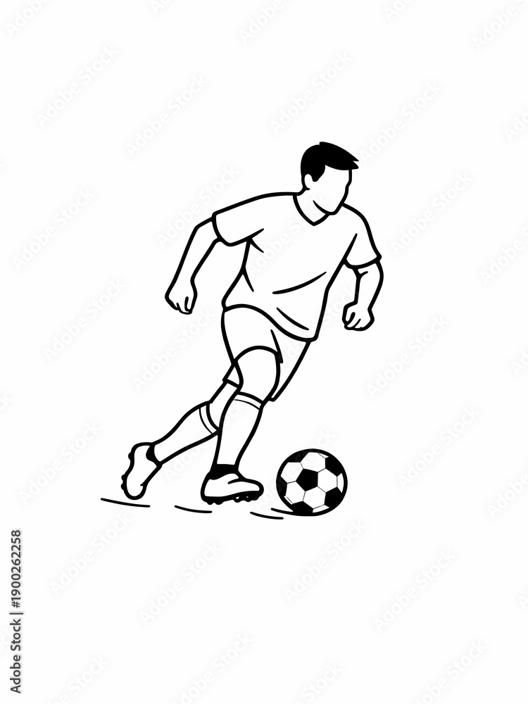 Obraz premium Soccer icon football sign logo simplistic black and white emblem. Football player with ball print white background.