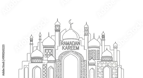 Ramadan Kareem Islamic Mosque Architecture Line Art.