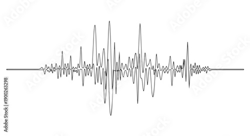 One continuous line art illustrating a sound wave, a dynamic visual representation in black and white for creative projects