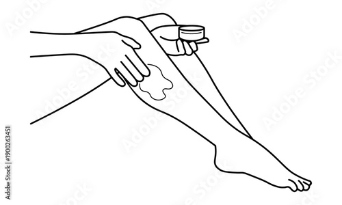 脚にクリームを塗る線画イラスト