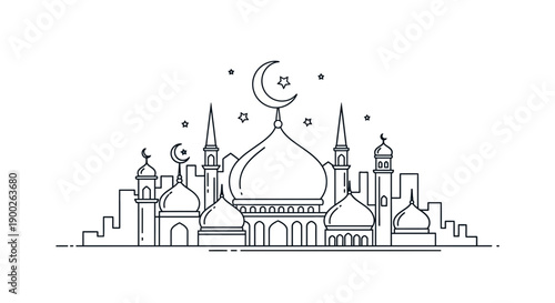 Islamic Mosque Architecture Line Art Design.