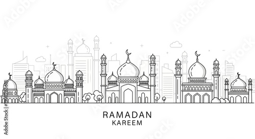 Ramadan Kareem Islamic Mosque Skyline Illustration.