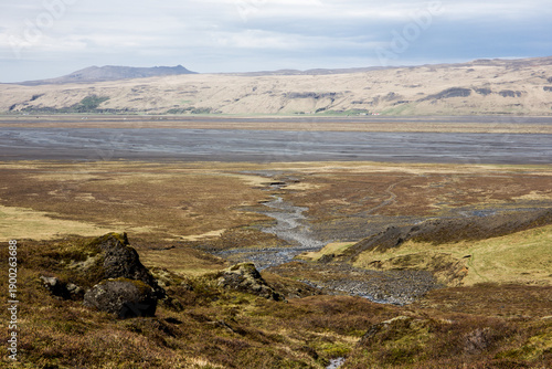 Canvastavla Markarfljot braided river delta seen from above Thorsmork Iceland