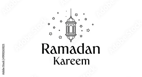 Ramadan Kareem lantern and stars illustration.
