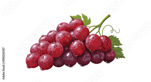 Vibrant cluster of fresh red grapes adorned with glistening water drops, emphasizing their juicy and refreshing quality.