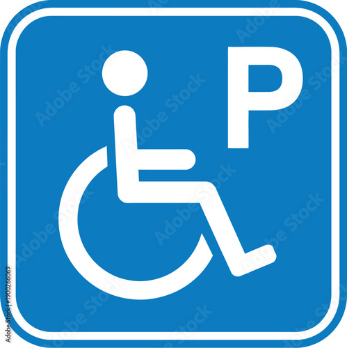 A blue and white handicap parking sign with a wheelchair symbol and letter P