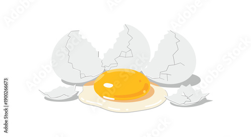 Freshly Cracked White Egg with Golden Yolk and Spreading Albumen Ready for Culinary Preparations