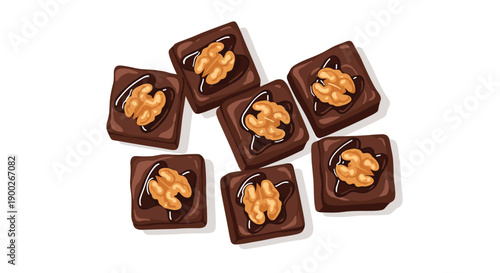 Top-Down View of Rich Chocolate Brownies with Walnuts and Drizzle Ready as a Decadent Sweet Treat