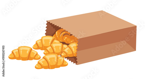 Freshly Baked Golden Croissants Spilling from a Brown Paper Bag, Indicating a Delicious Bakery Treat