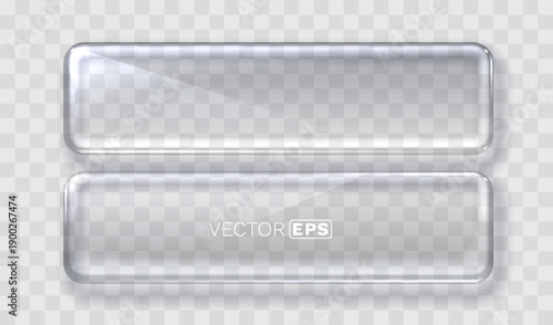 Set of clear glass button or banner frames with glossy effect.