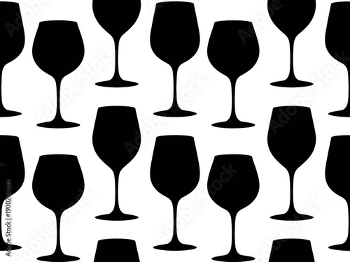 A seamless pattern of black wine glass silhouettes on a white background